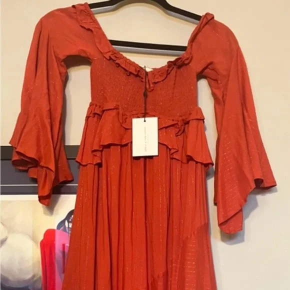 Women’s Spell & The Gypsy Colllective Florence Midi Dress XL Burnt Red NWT $200 - Picture 2 of 4